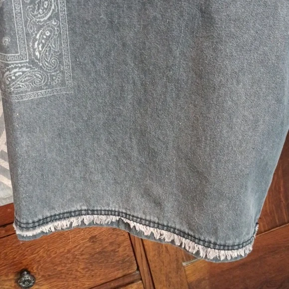 Gray Paisley Distressed Crop Denim Dungarees Bib Overall Jumper Oversized Lg - Picture 9 of 12